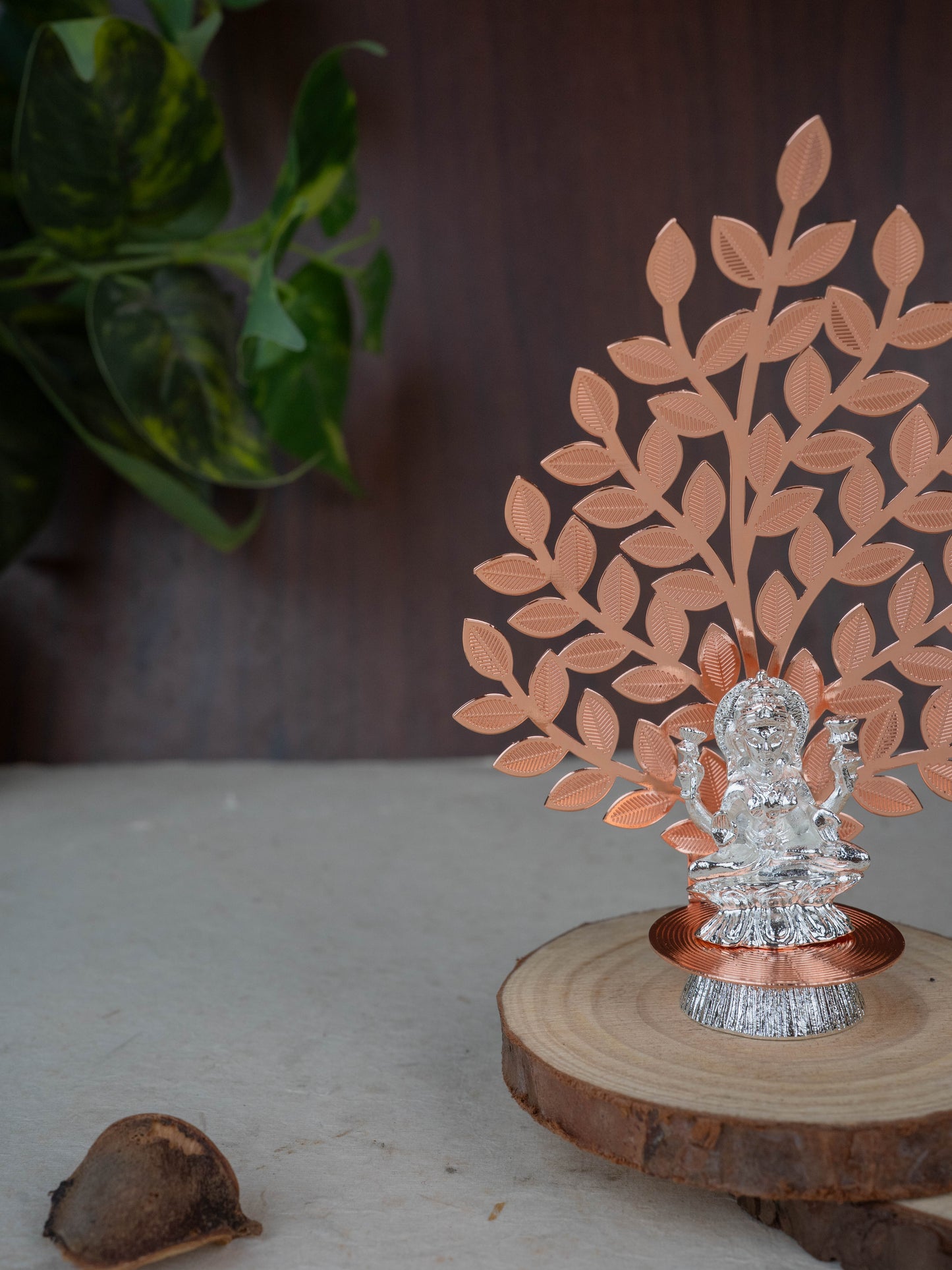 White Metal Lakshmi Idol with Tree of Prosperity - Copper - WL5445-2