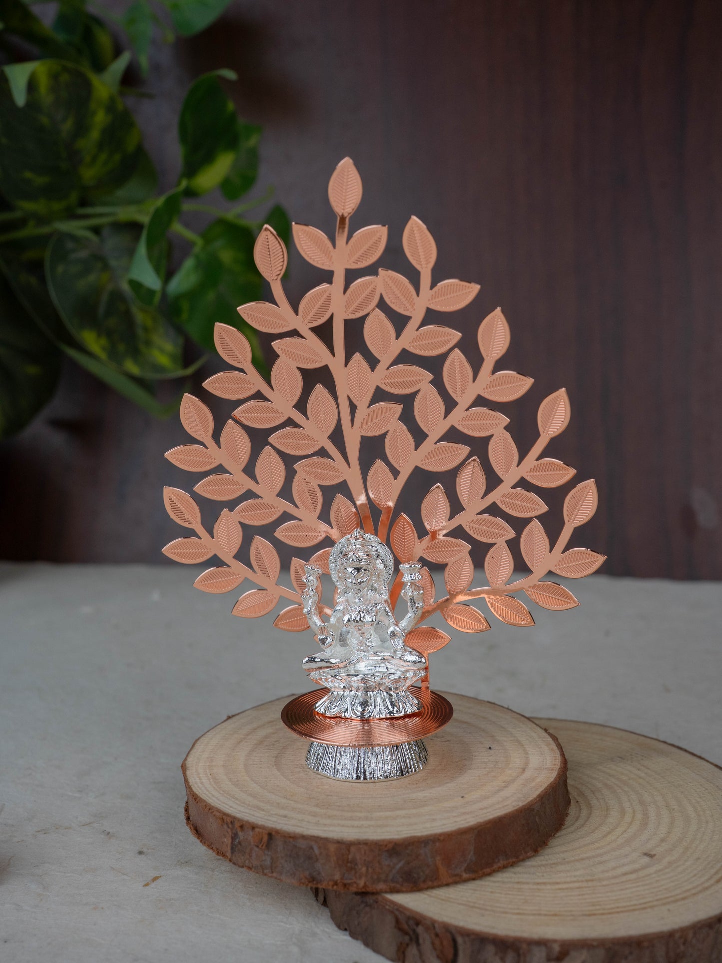 White Metal Lakshmi Idol with Tree of Prosperity - Copper - WL5445-2