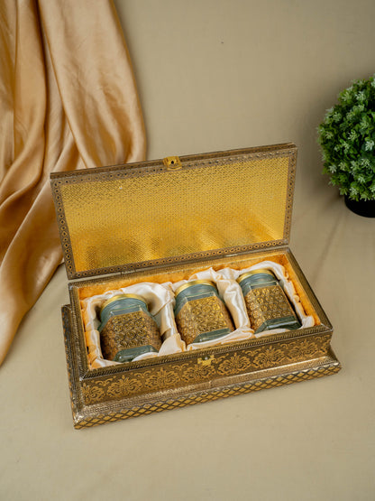 Oxidized 3 Jar Dry Fruit Box - WL5446