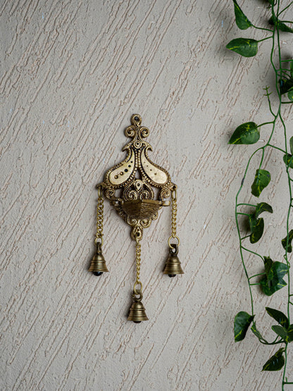 Brass Hanging Diya with 3 Bell - 4 inch - WL5450