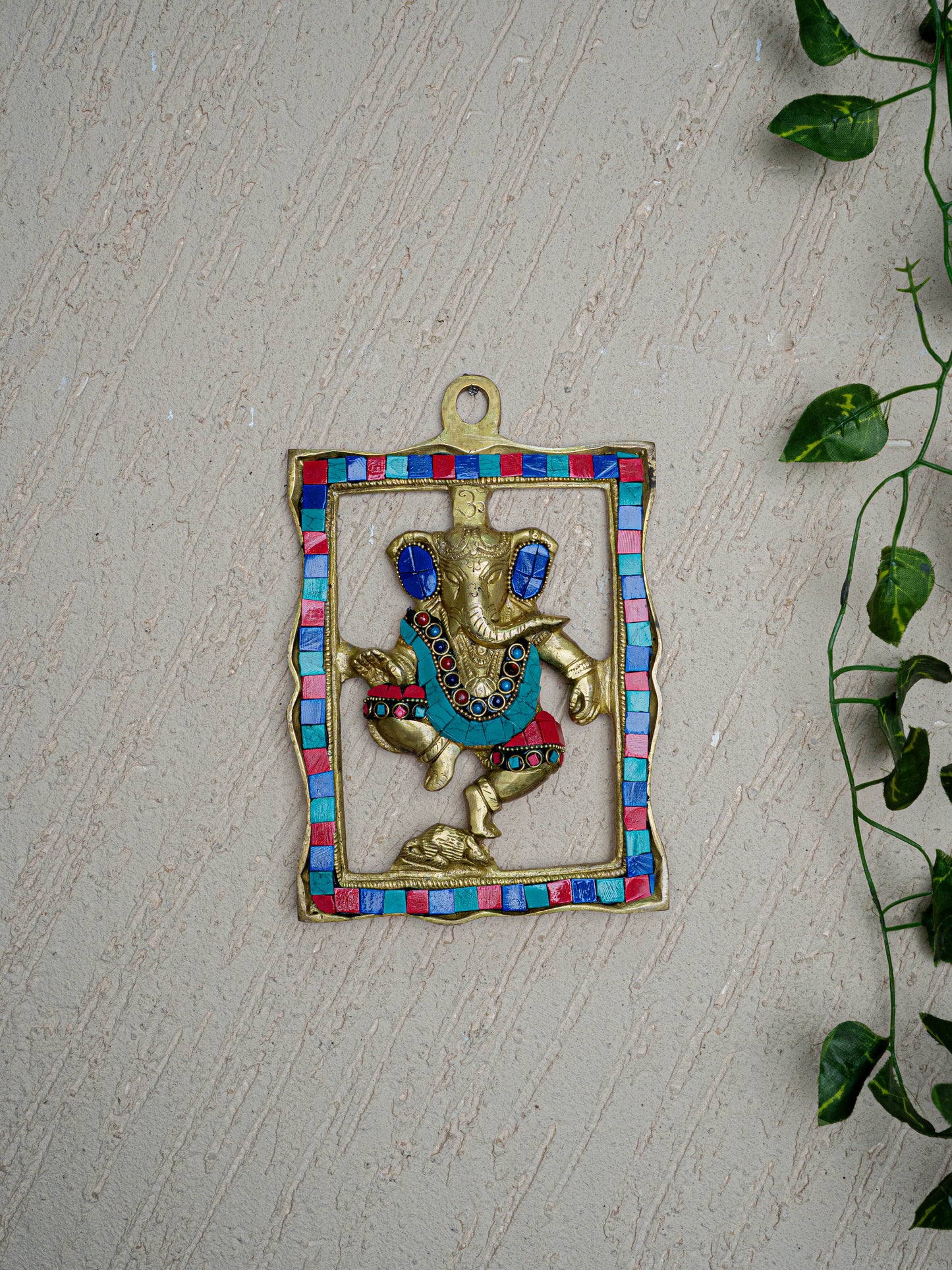Brass Ganesha Wall Hanging with Stone Work - 9 inch - WL5452