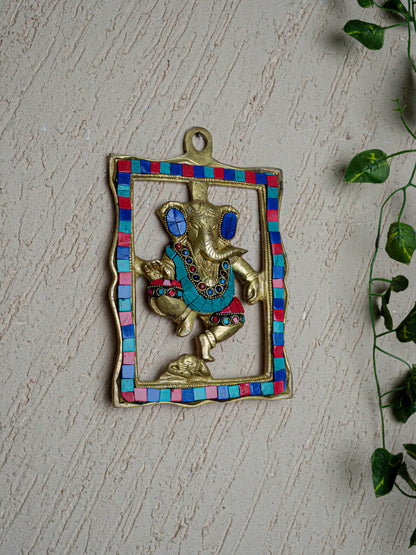 Brass Ganesha Wall Hanging with Stone Work - 9 inch - WL5452