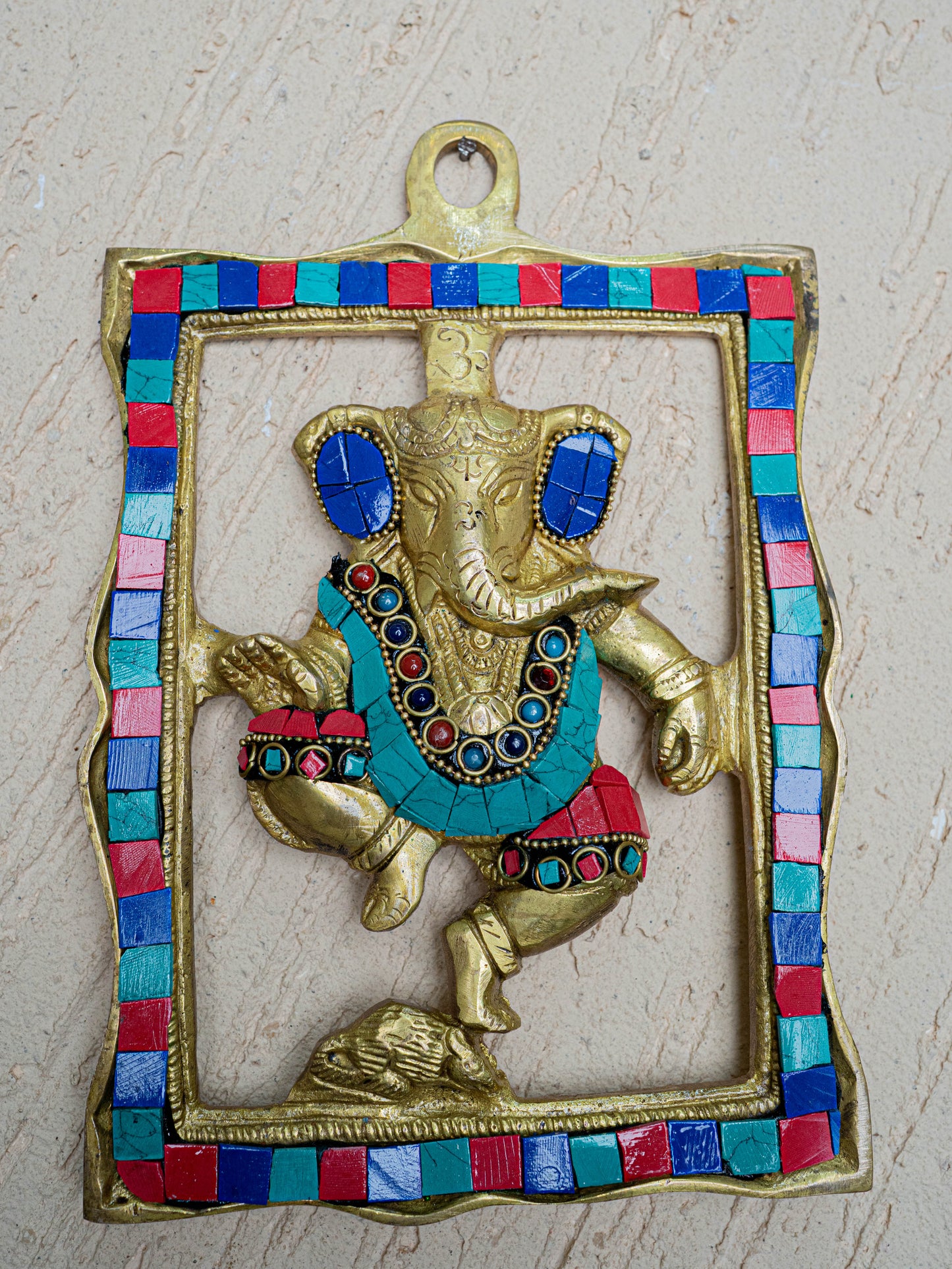 Brass Ganesha Wall Hanging with Stone Work - 9 inch - WL5452