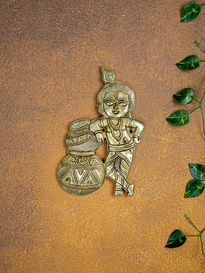 Brass Krishna with Butter Pot - 9 inch - WL5456