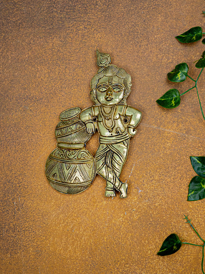 Brass Krishna with Butter Pot - 9 inch - WL5456