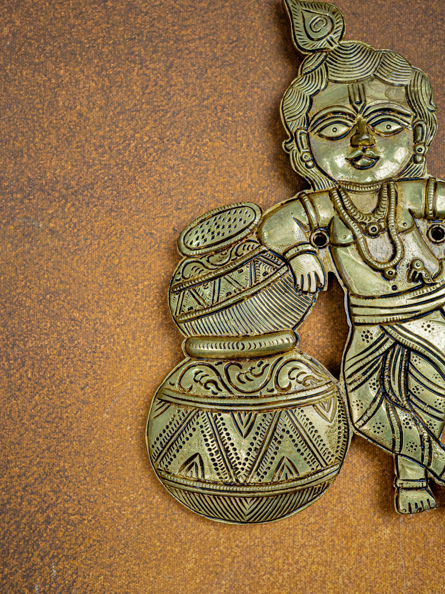 Brass Krishna with Butter Pot - 9 inch - WL5456