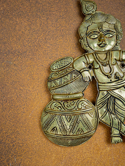 Brass Krishna with Butter Pot - 9 inch - WL5456