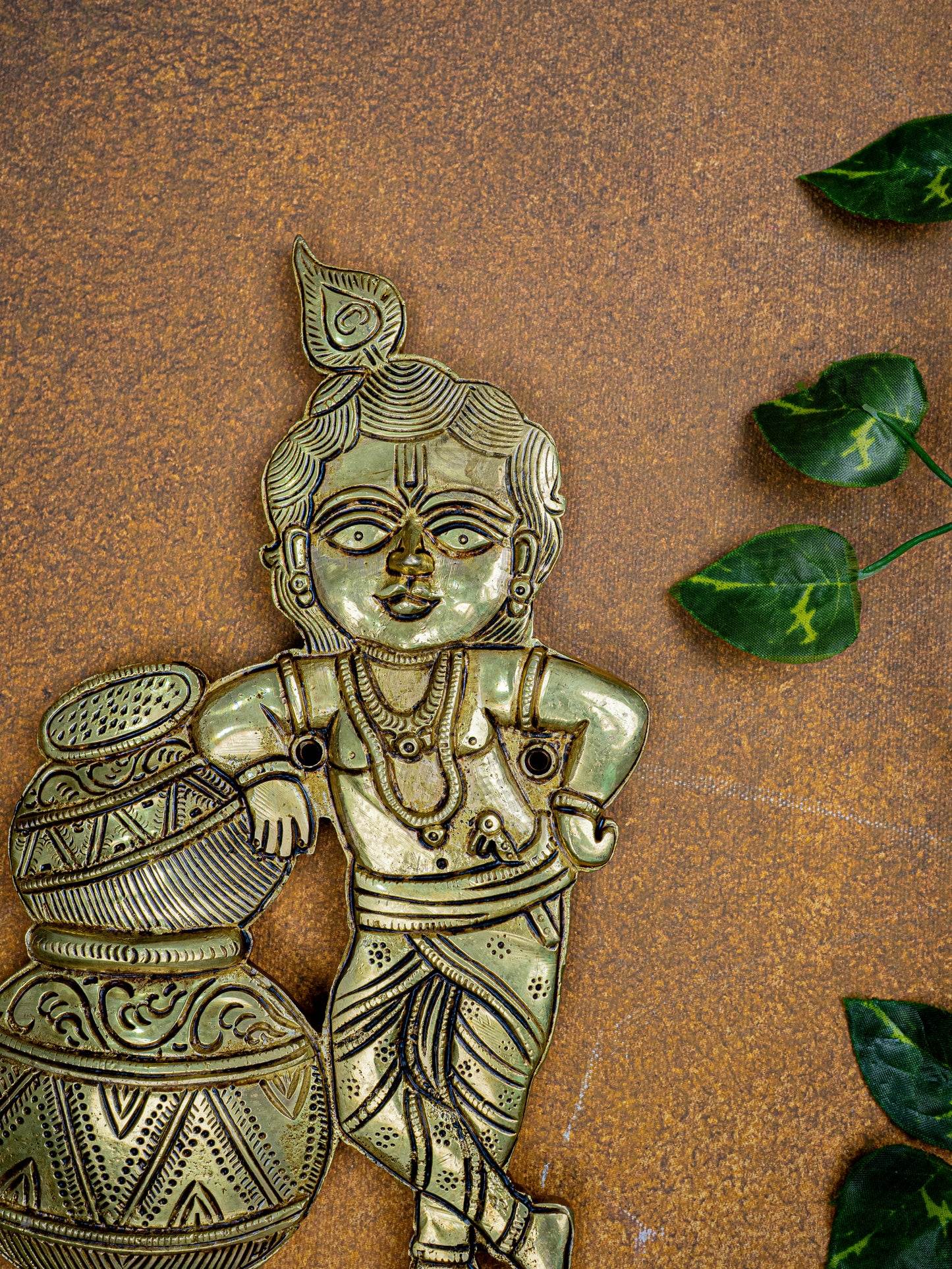 Brass Krishna with Butter Pot - 9 inch - WL5456