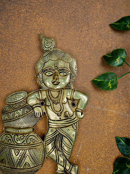 Brass Krishna with Butter Pot - 9 inch - WL5456