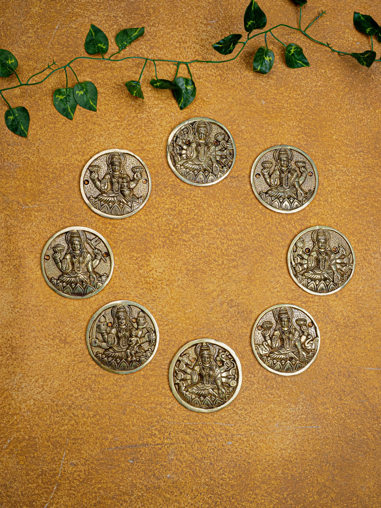 Brass Ashtalakshmi Plate Wall Hanging - Set of 8 - 3 inch - WL5458