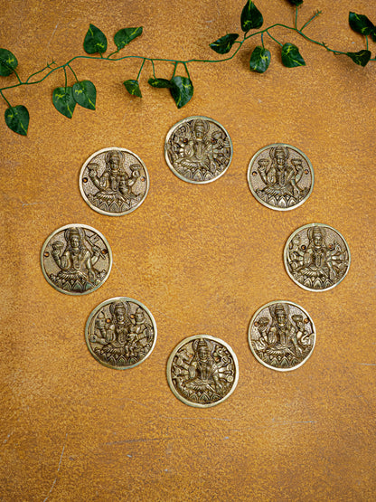 Brass Ashtalakshmi Plate Wall Hanging - Set of 8 - 3 inch - WL5458