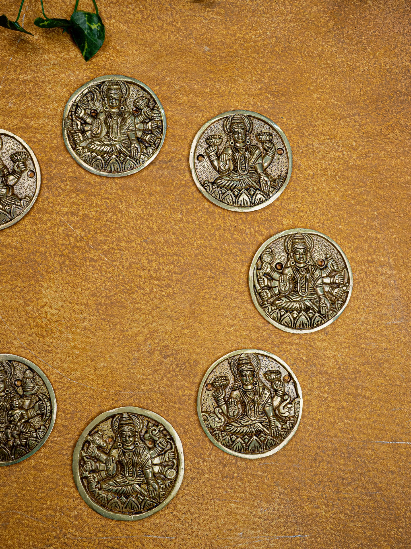 Brass Ashtalakshmi Plate Wall Hanging - Set of 8 - 3 inch - WL5458