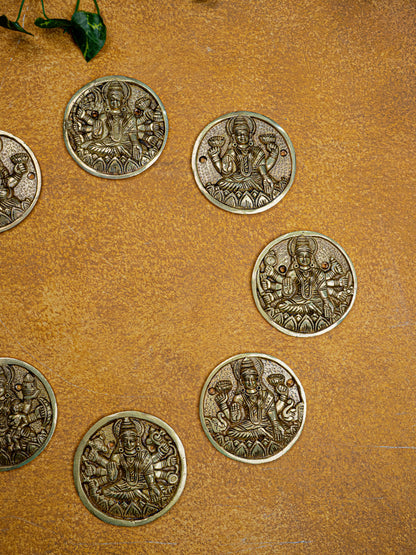 Brass Ashtalakshmi Plate Wall Hanging - Set of 8 - 3 inch - WL5458