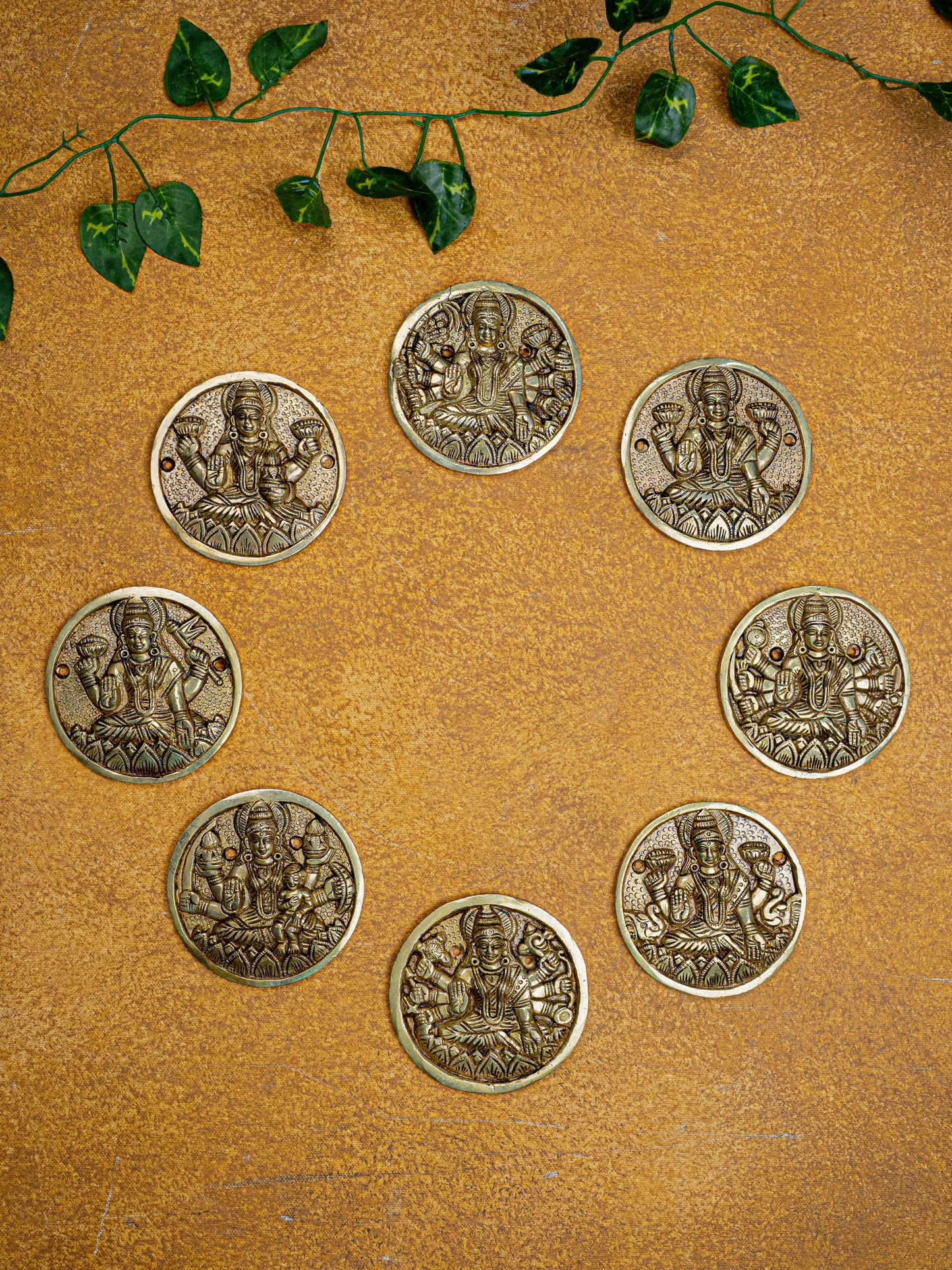 Brass Ashtalakshmi Plate Wall Hanging - Set of 8 - 3 inch - WL5458