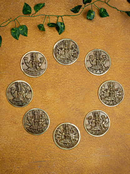 Brass Ashtalakshmi Plate Wall Hanging - Set of 8 - 3 inch - WL5458