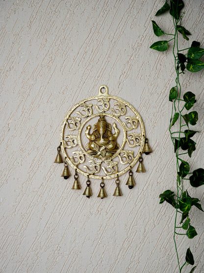 Brass Ganesha with Bells Wall Hanging - 9 inch - WL5459