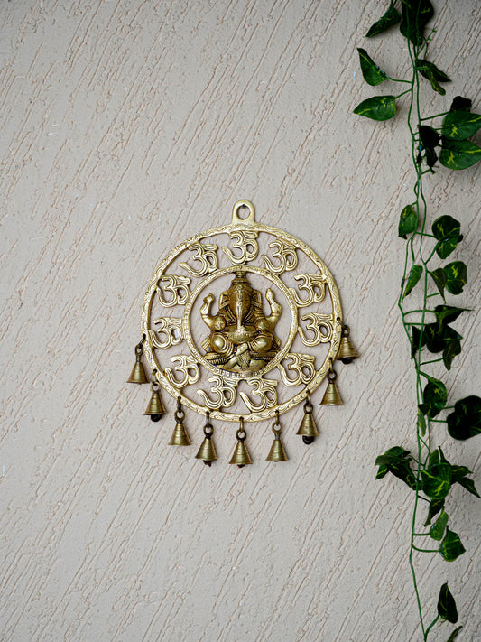 Brass Ganesha with Bells Wall Hanging - 9 inch - WL5459