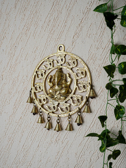 Brass Ganesha with Bells Wall Hanging - 9 inch - WL5459