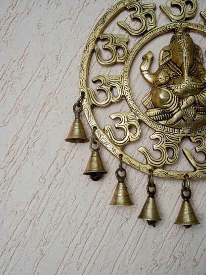 Brass Ganesha with Bells Wall Hanging - 9 inch - WL5459