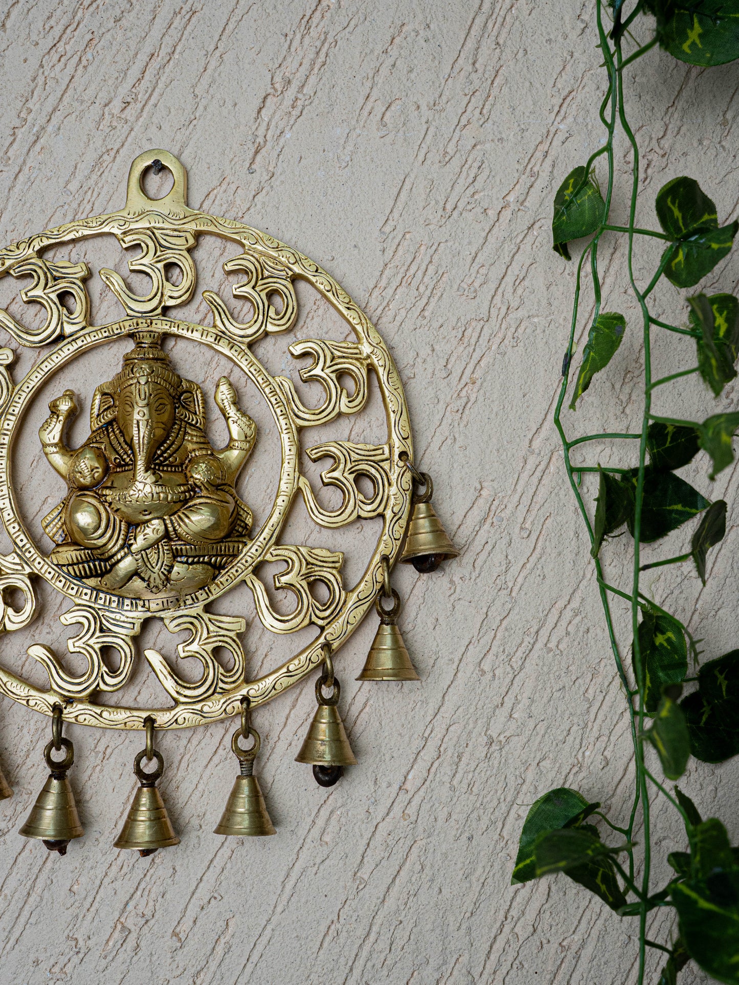 Brass Ganesha with Bells Wall Hanging - 9 inch - WL5459