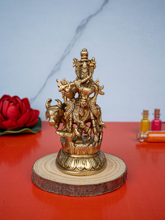 Brass Krishna Idol - 4 inch - WL5460