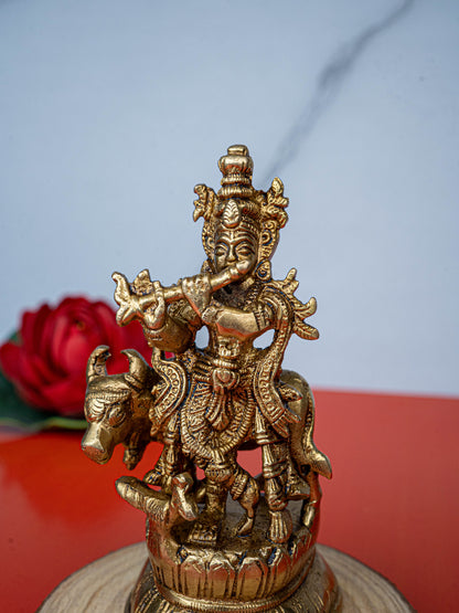 Brass Krishna Idol - 4 inch - WL5460