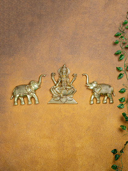 Brass Gajalakshmi with Elephant Wall Hanging - 10 inch - WL5464