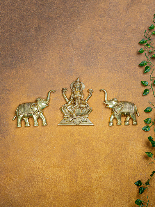 Brass Gajalakshmi with Elephant Wall Hanging - 10 inch - WL5464