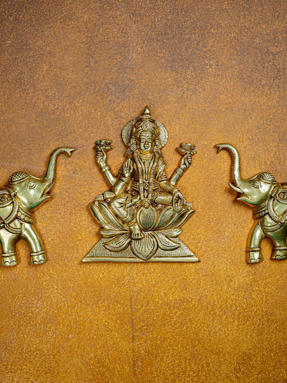 Brass Gajalakshmi with Elephant Wall Hanging - 10 inch - WL5464