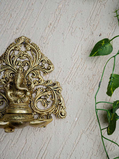 Brass Ganesha with Diya - 6 inch - WL5466