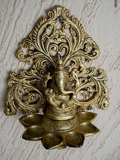 Brass Ganesha with Diya - 6 inch - WL5466