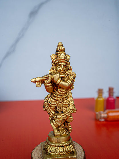 Brass Krishna Idol - 3 inch - WL5467