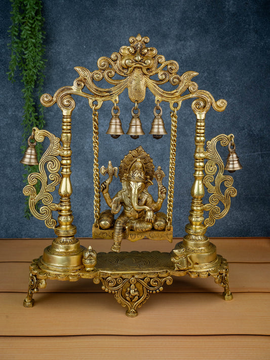 Brass Swing Ganesha with Bell - 19 inch - WL5470