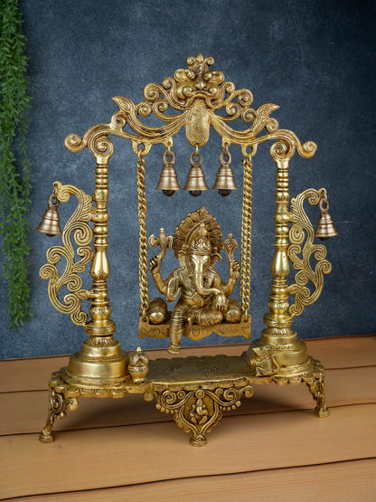 Brass Swing Ganesha with Bell - 19 inch - WL5470
