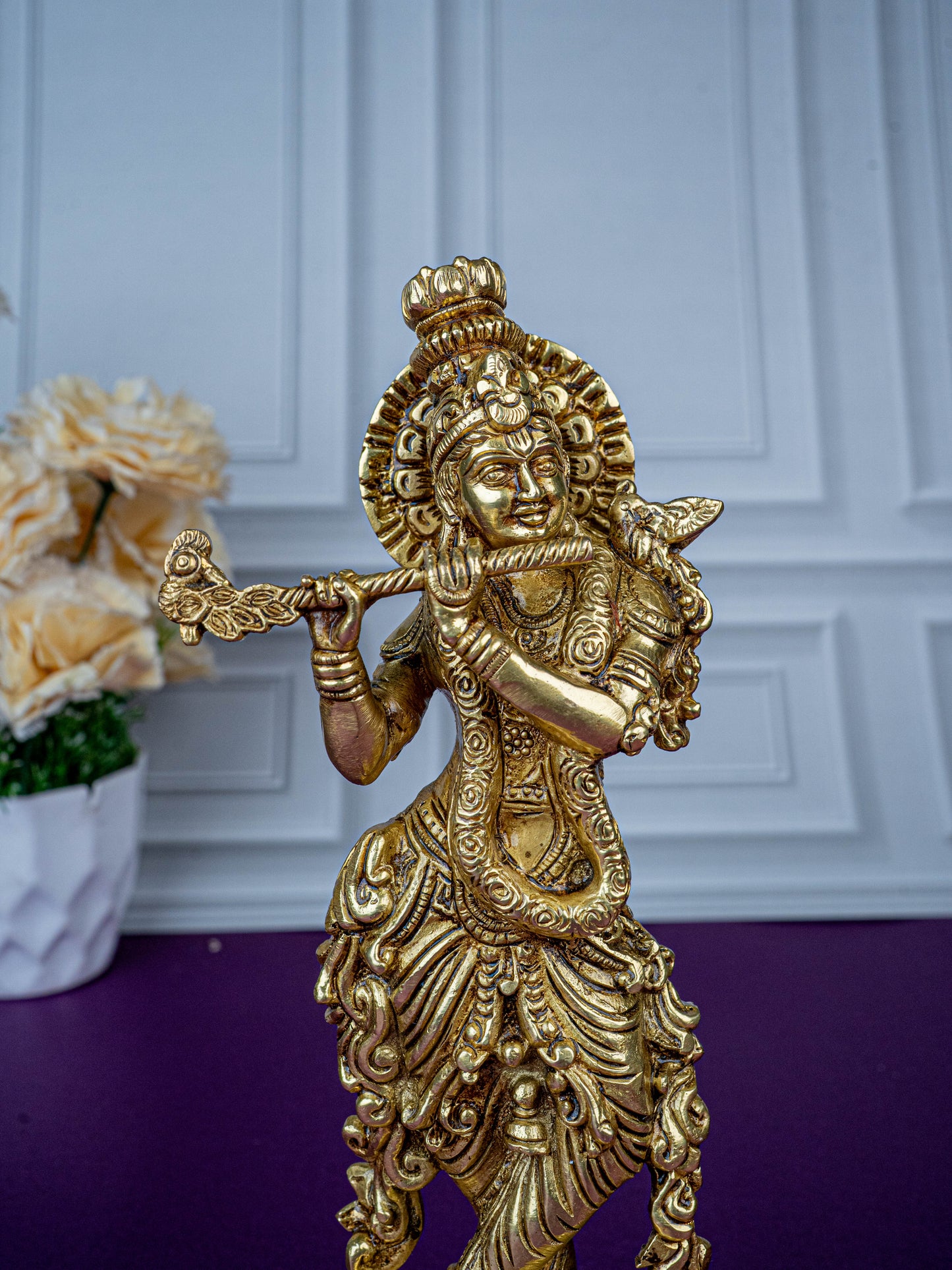 Brass Krishna Idol - 9 inch - WL5474