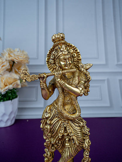 Brass Krishna Idol - 9 inch - WL5474