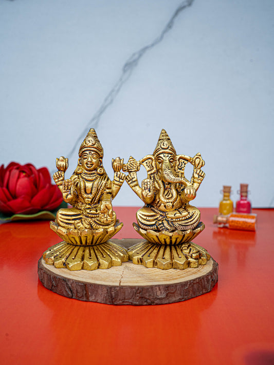 Brass Lakshmi Ganesha Idol - 3 inch - WL5480