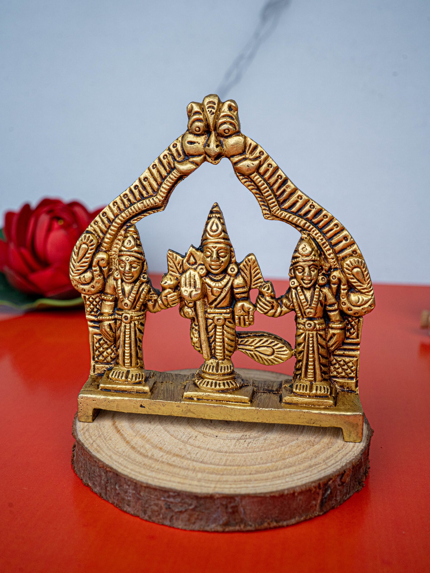 Brass Murugan Valli Deivanai in Frame - 4 inch - WL5485
