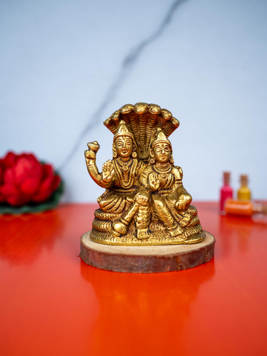 Brass Vishnu Lakshmi Idol - 4 inch - WL5486