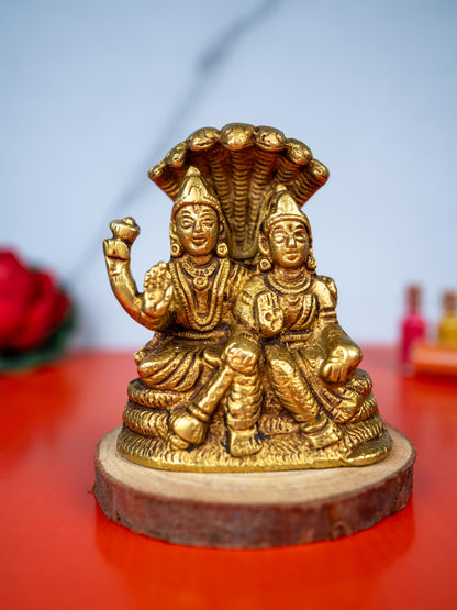 Brass Vishnu Lakshmi Idol - 4 inch - WL5486