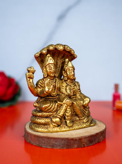 Brass Vishnu Lakshmi Idol - 4 inch - WL5486