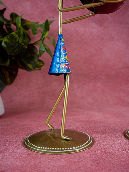 Metal Handpainted Lady with Clock - Set of 2 - 12 inch - WL5487