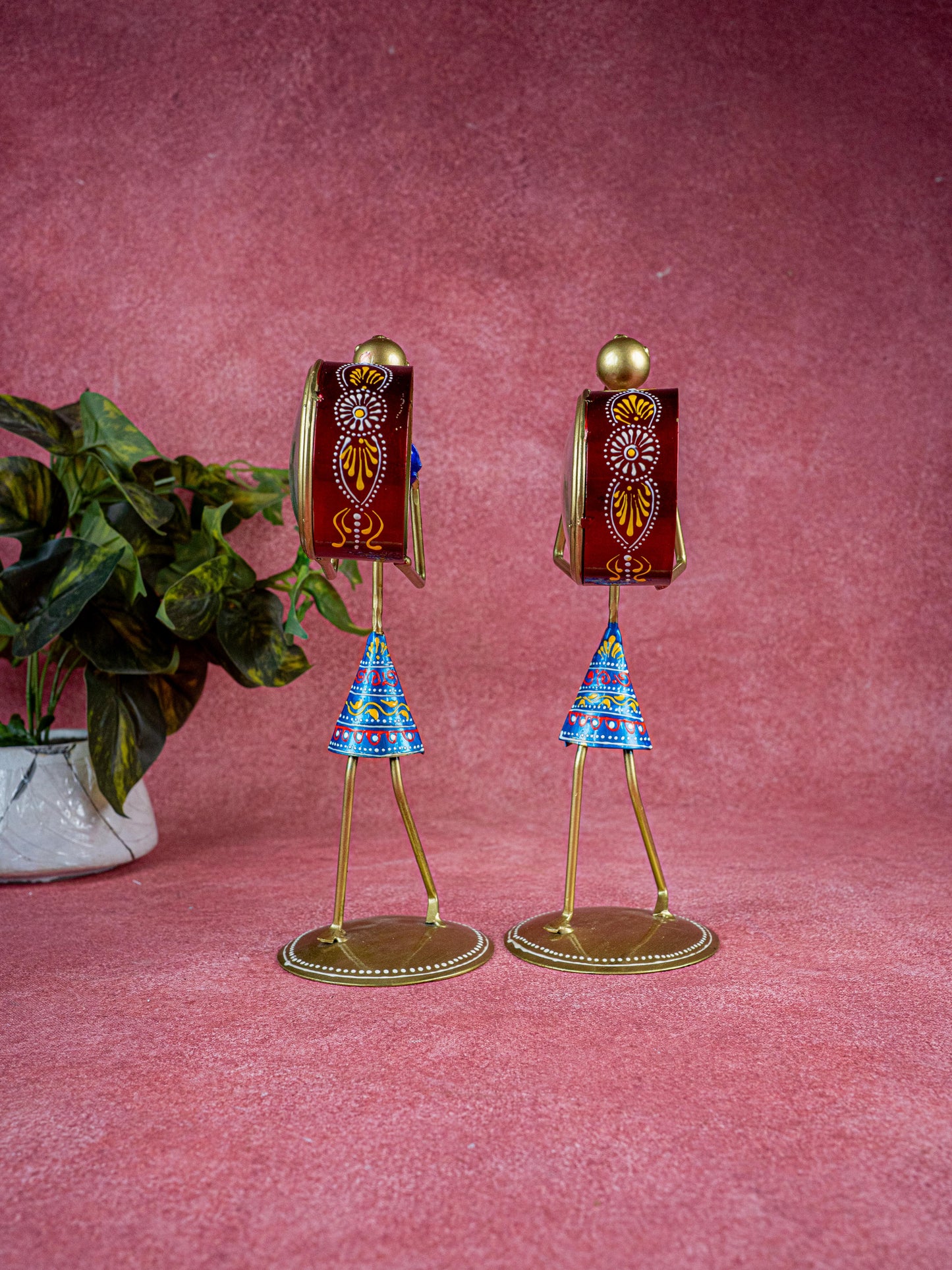 Metal Handpainted Lady with Clock - Set of 2 - 12 inch - WL5487