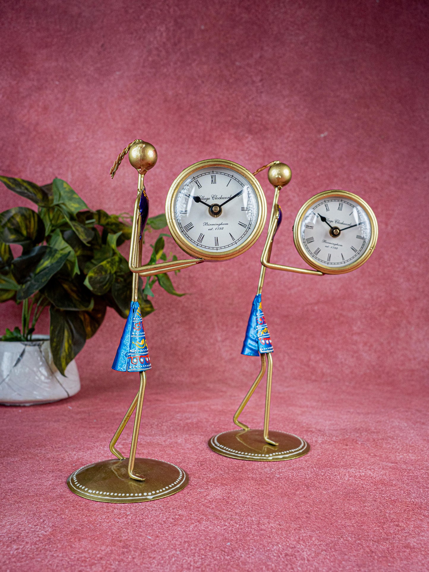 Metal Handpainted Lady with Clock - Set of 2 - 12 inch - WL5487