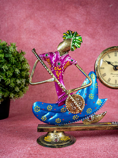 Metal Handpainted Musical Pen Stand with Clock - WL5488
