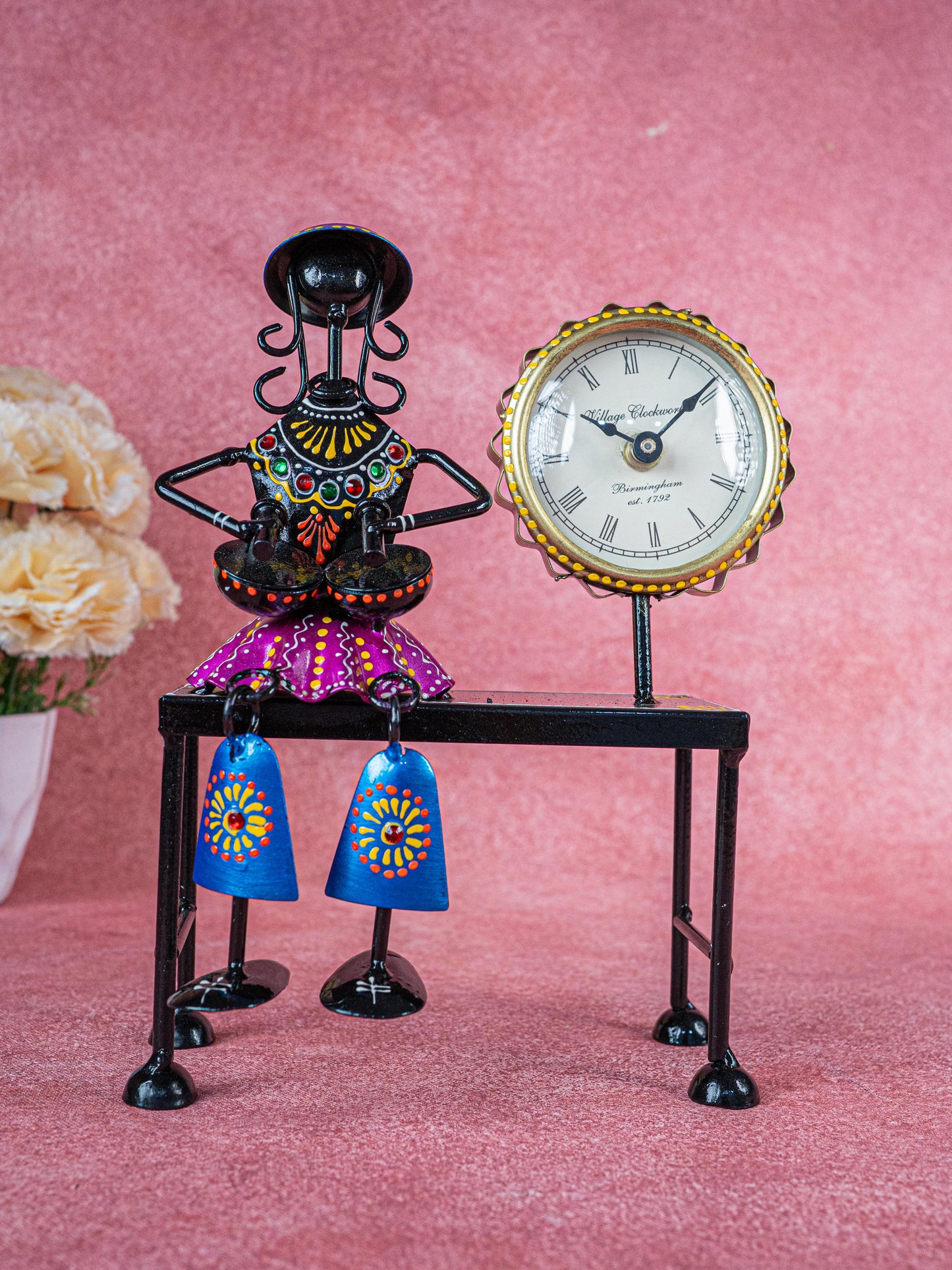 Metal Handpainted Musician with Clock - 10 inch - WL5489