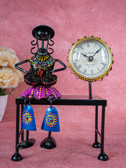 Metal Handpainted Musician with Clock - 10 inch - WL5489