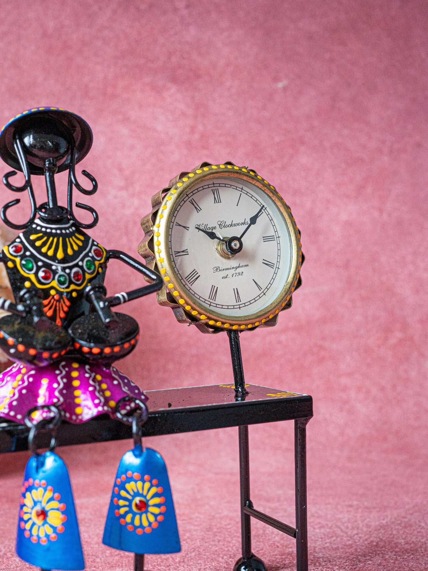 Metal Handpainted Musician with Clock - 10 inch - WL5489