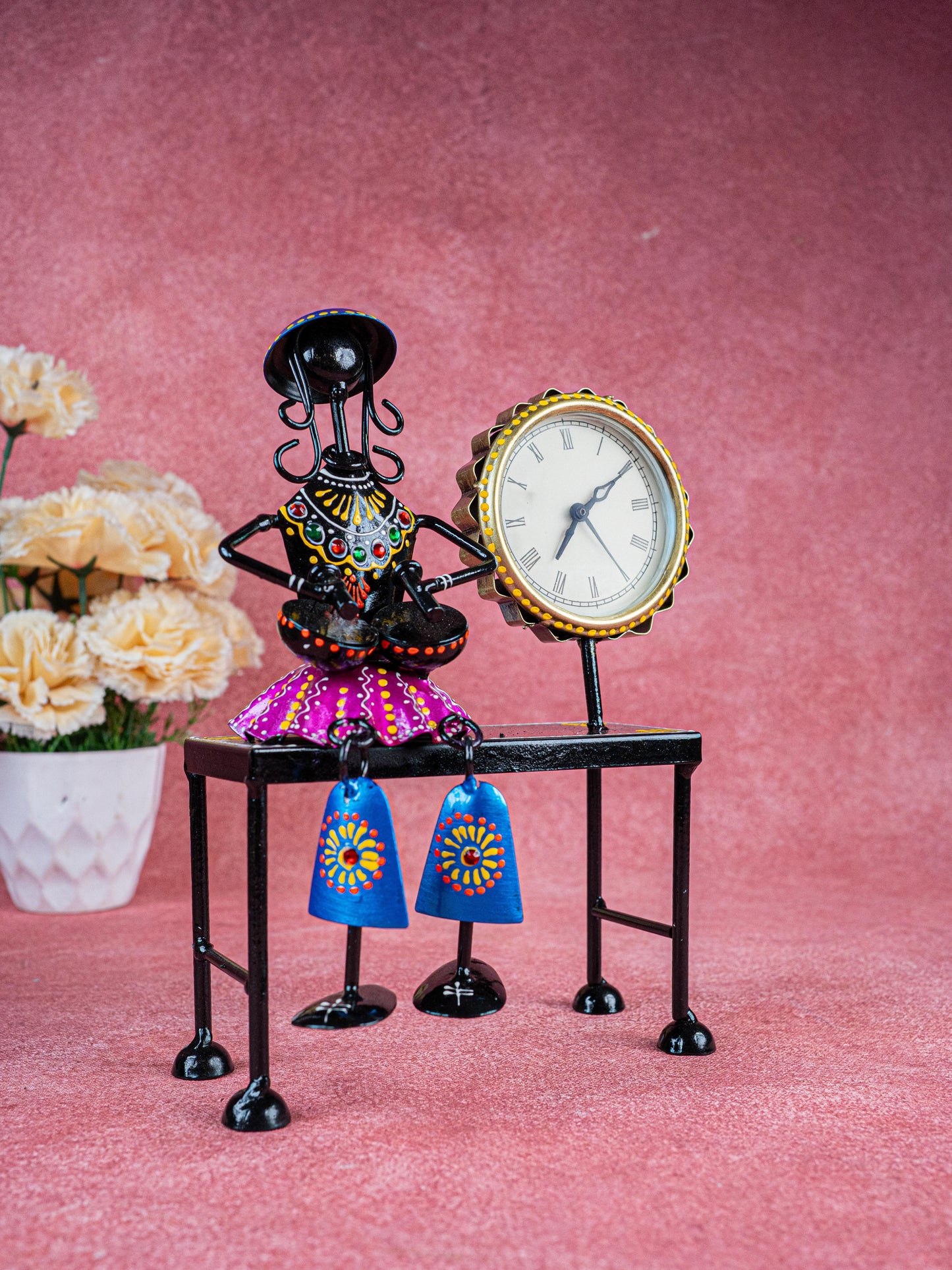 Metal Handpainted Musician with Clock - 10 inch - WL5489