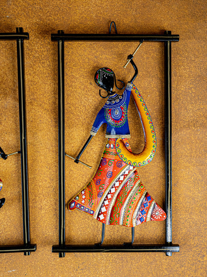 Metal Handpainted Couple Dandiya in Frame - 14 inch - WL5490